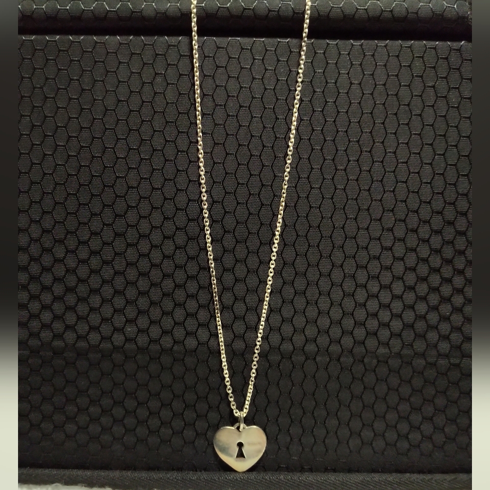 Authentic Coach Sterling Silver Heart Lock Pendant Necklace